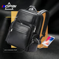 BOPAI Large Capacity Business 15.6 Inch Laptop Backpack with USB Charging Port - Men's Luxury Genuine Leather Travel Backpack